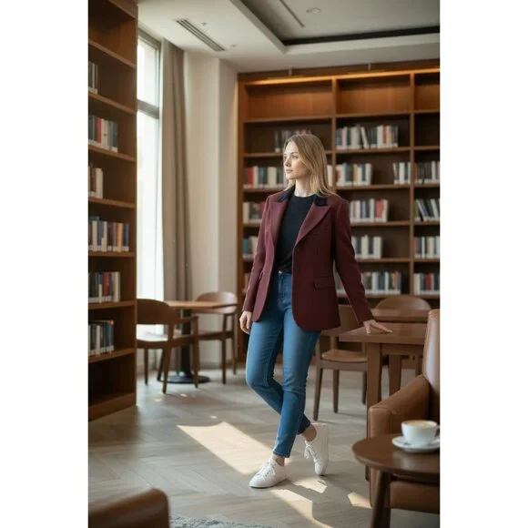 Kiton Womens Burgundy Plaid Blazer SizeEU  44 100% Cashmere New Without Tags. - Picture 2 of 15